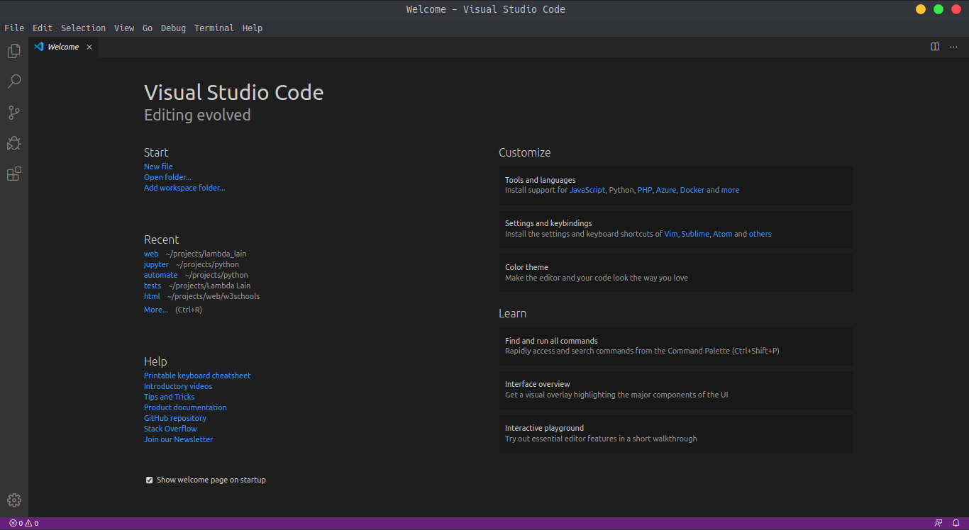 Interfaz de Visual Studio Code